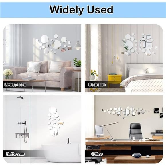 SelfTek 48-Pack Silver Mirror Wall Stickers - Peel & Stick Decals For Home Decor, Living Room, Bedroom, DIY Background (Not Real Mirror)